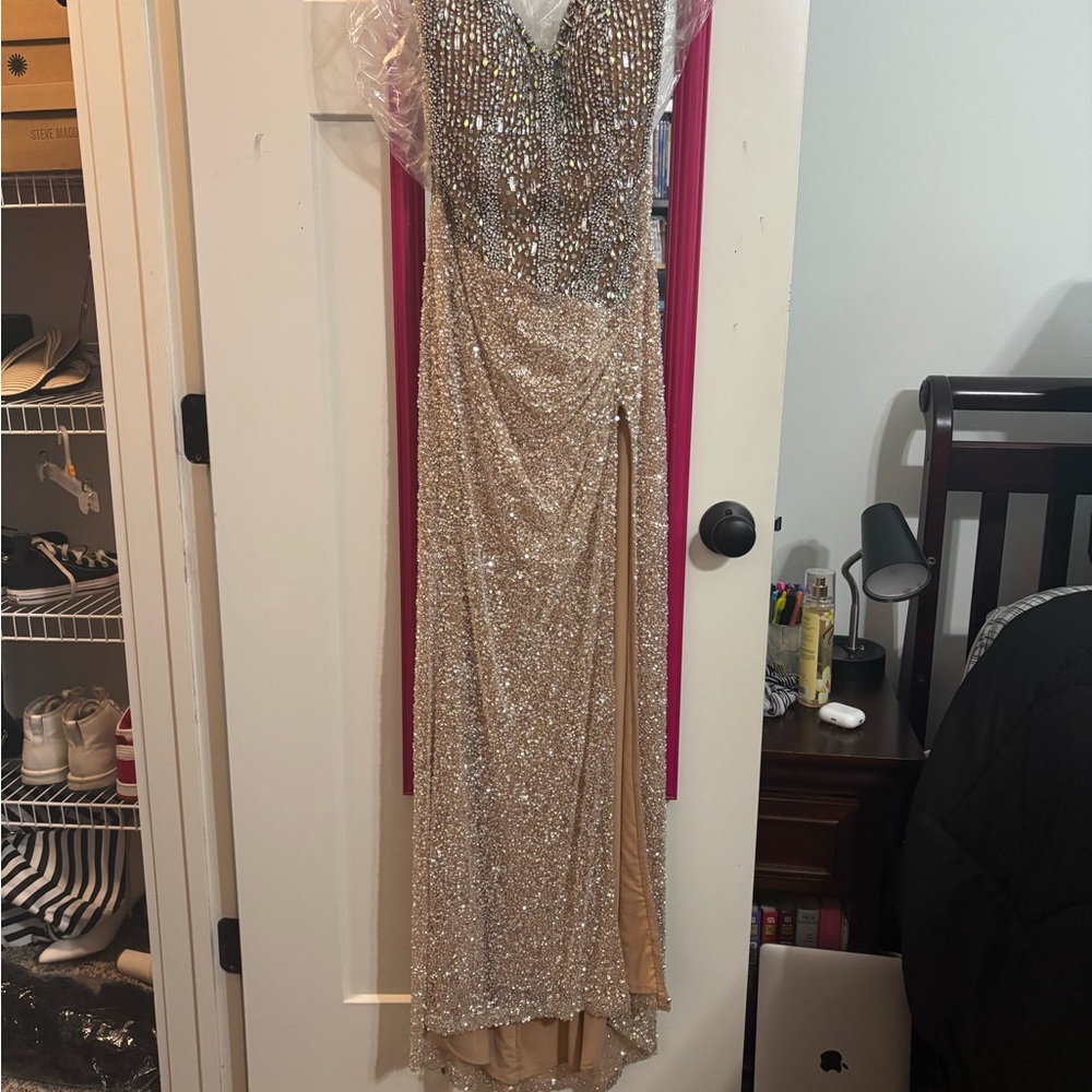 Elegant Gold Sequin Evening Gown